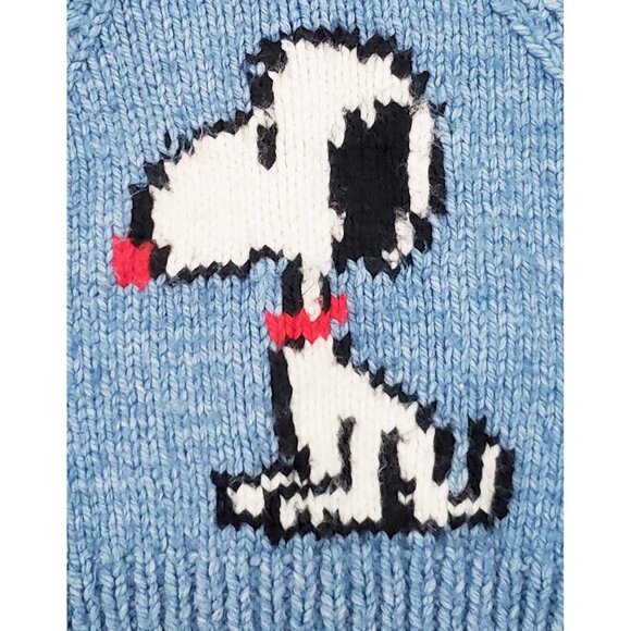 Vintage Toodler Snoopy Peanuts Handknit Cowichan Cardigan Heather Blue 2T - Picture 7 of 7